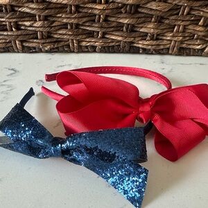 Set of 2 Red and Blue Glitter Bow Headbands